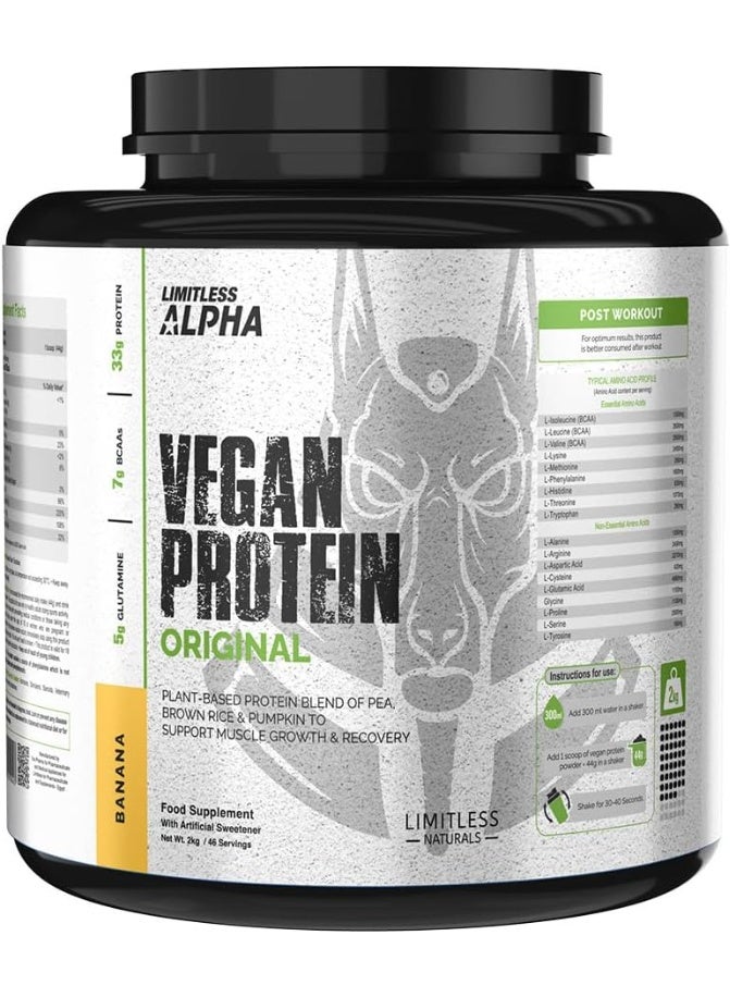 ليمتليس مسحوق بروتين ألفا النباتي، بنكهة الموز، مزيج بروتين نباتي، 7 غرام من الأحماض الأمينية المتفرعة السلسلة (BCAAs)، خالٍ من الغلوتين والصويا، سهل التحضير - Image 1